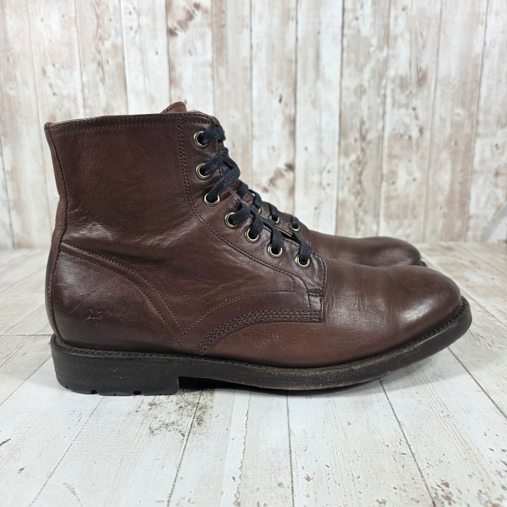Frye Tyler Inside Zip Mens Dark Brown Leather Lace Up Combat Boots 7D